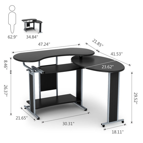 Symple Stuff Heatherly Rotating Reversible LShaped Computer Desk